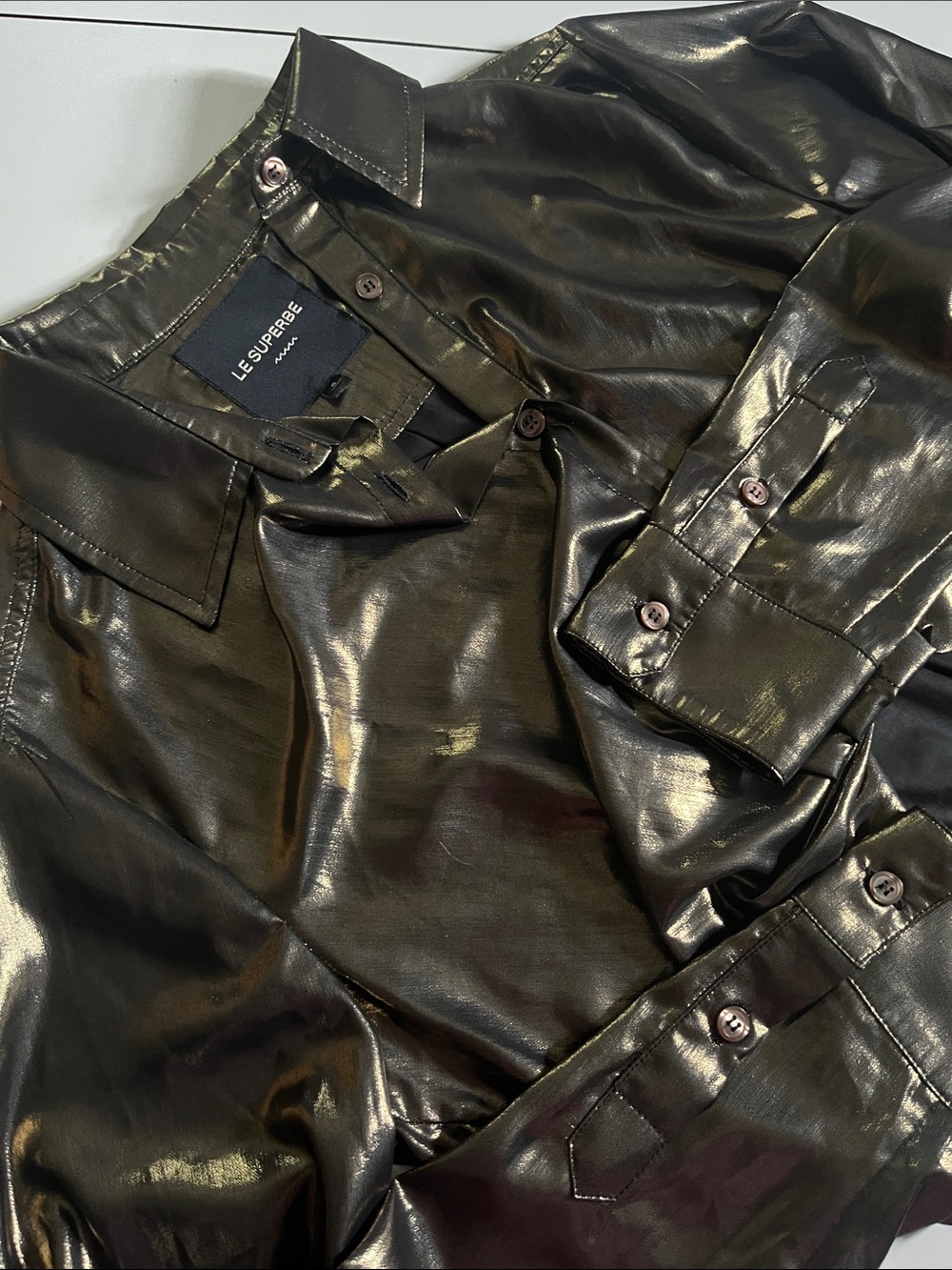 Le Superbe Metallic Sunset Shirt Vintage Gold size 6